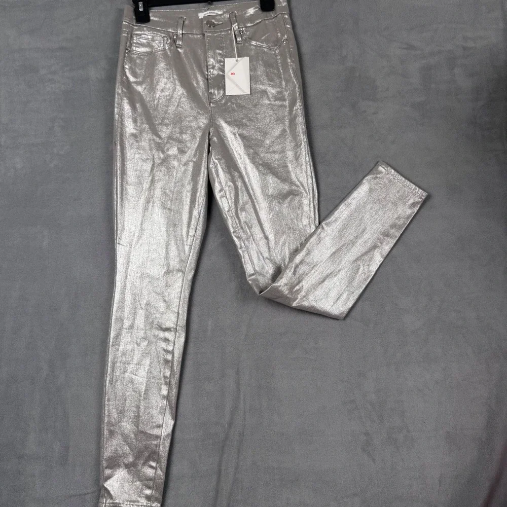 Good American Good Waist Skinny Jeans Metallic‎ Silver Coated GW18ST Womens 6/28